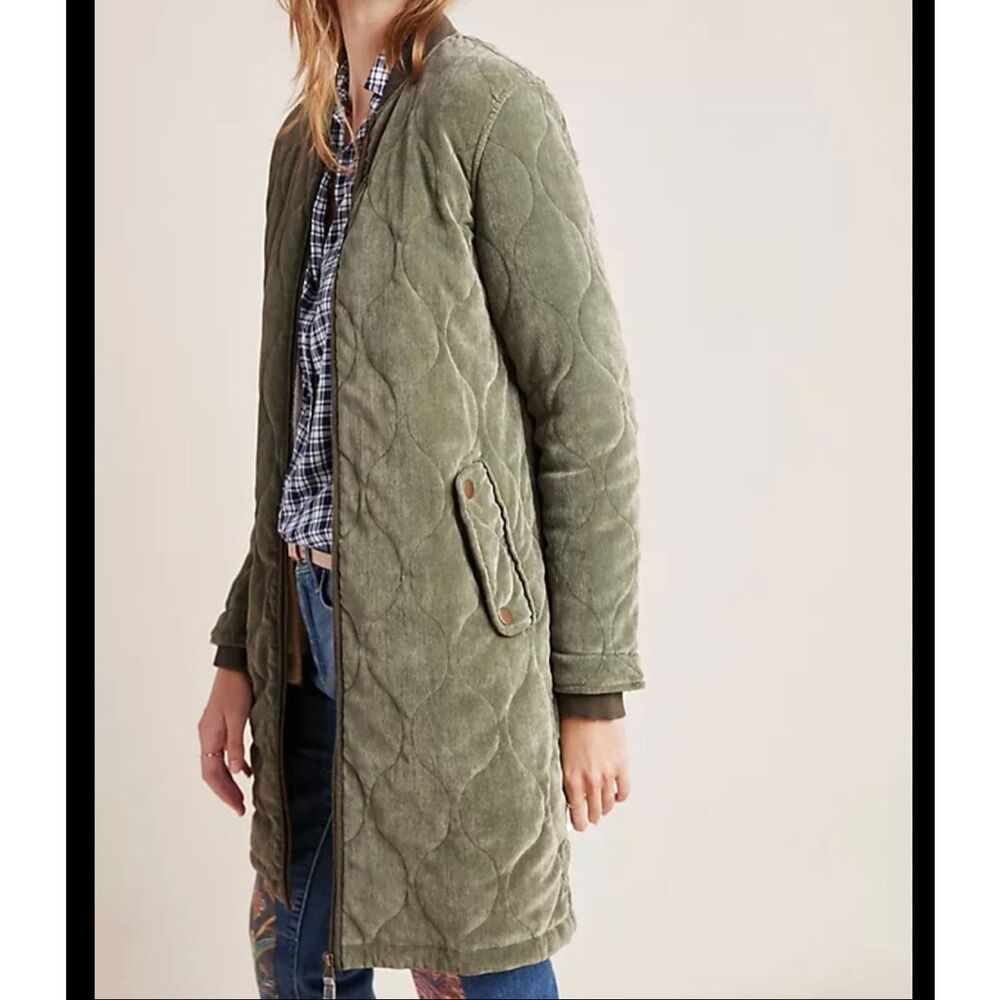 Avec de Filles Quilted Zip Jacket Anthropologie Sage Green Size M - Picture 8 of 13